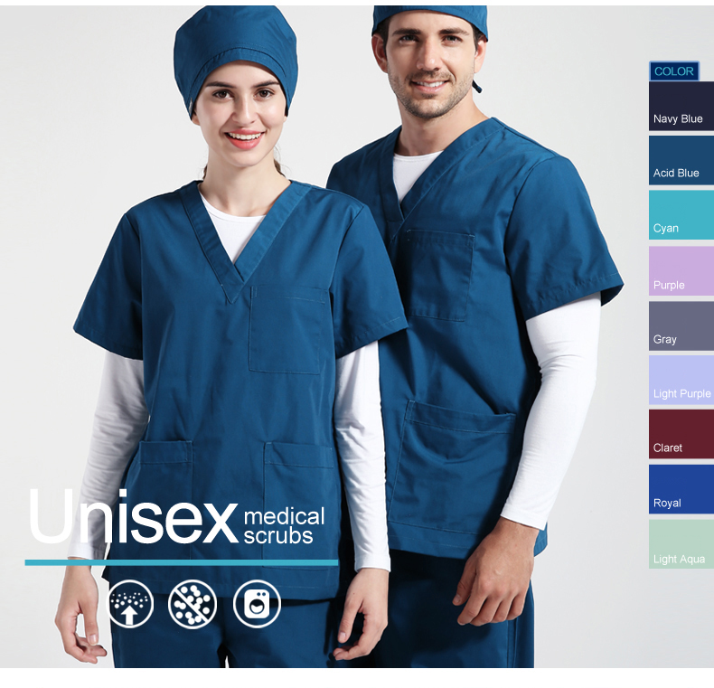 Ropa de trabajo con cuello en V Uniformes médicos Top y pantalones Uniformes médicos unisex Enfermería