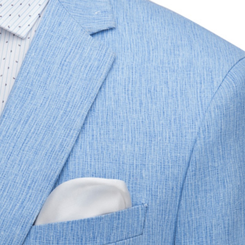 Traje de chaqueta con cuello en V de un solo pecho azul claro para hombre de verano a la moda de diseño personalizado