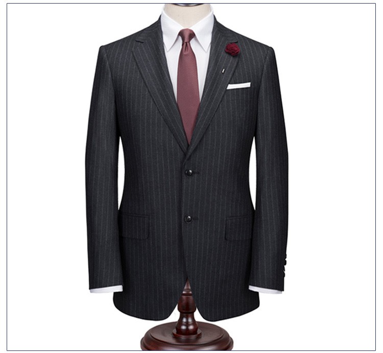 Trajes de negocios formales para hombre con cuello en V a rayas gris oscuro de un solo pecho de tela de alta calidad de diseño personalizado