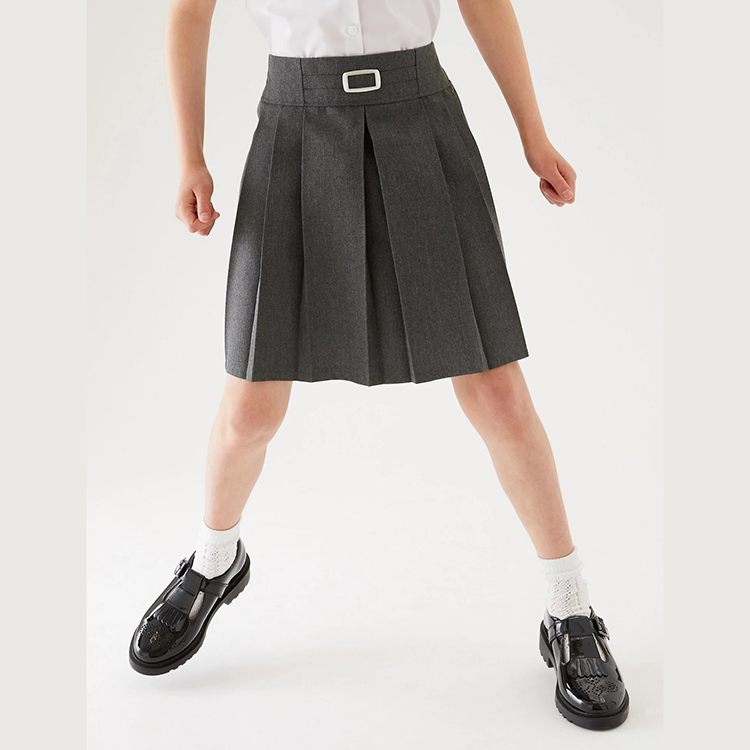 Falda plisada para chicas grises con cintura elástica personalizada, diseño de falda de uniforme de escuela primaria internacional