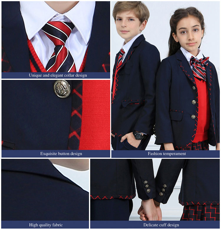 Conjunto de camisa de uniforme escolar negro de primavera cómodo personalizado para escuela primaria y secundaria