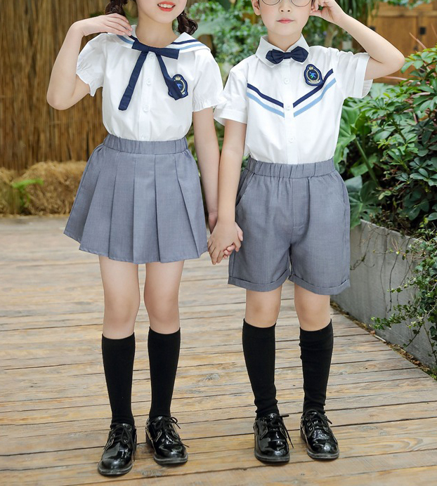 Conjunto de uniforme de combinación de colores de verano para niños y niñas de jardín de infantes de moda internacional para la escuela
