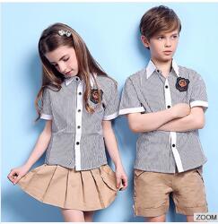 Camisas y pantalones cortos cómodos de la raya de los niños de la manga del cortocircuito del uniforme escolar del verano del servicio del OEM