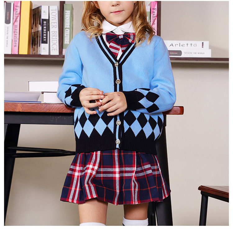 Traje de suéter de manga larga de un solo pecho uniforme de estudiante de primaria de moda de diseño personalizado