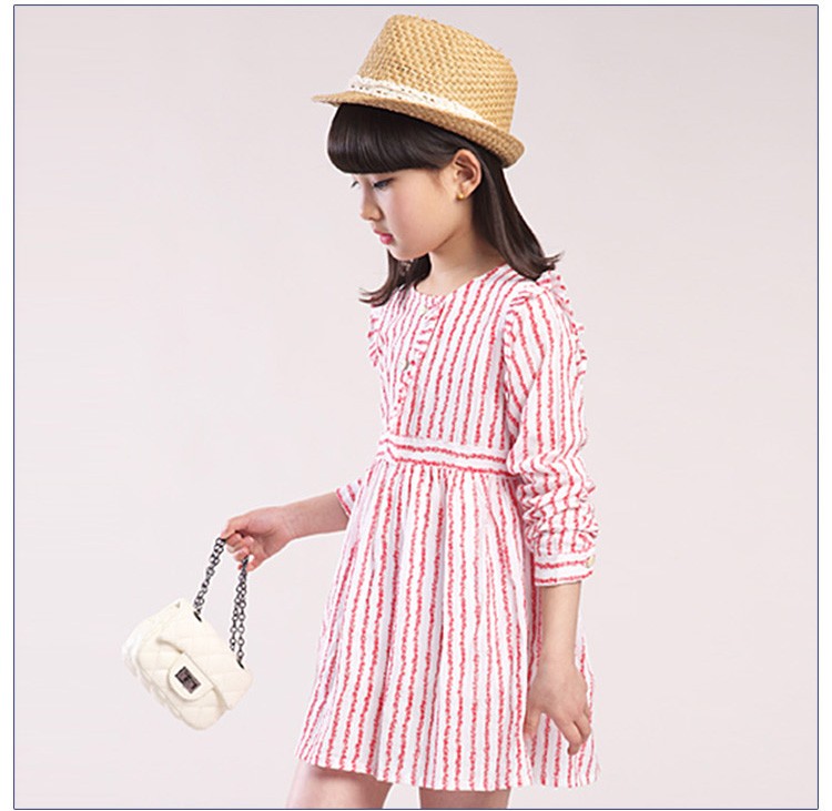 Diseño personalizado Verano Niño Ropa diaria Moda manga larga Niñas Rayas A-line Vestidos