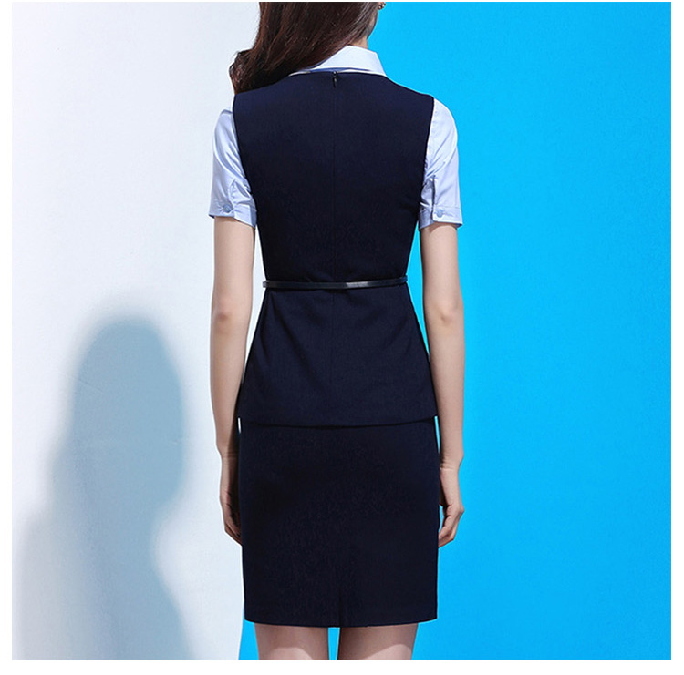 Chaleco y camisa azul marino con cuello redondo largo para mujer de negocios de color sólido de diseño personalizado