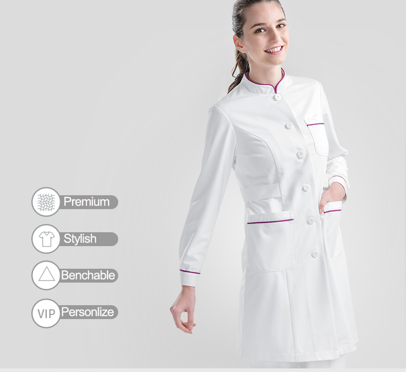 Uniforme de enfermera de moda blanco personalizado, uniformes de tela, ropa de trabajo de esteticista de enfermera