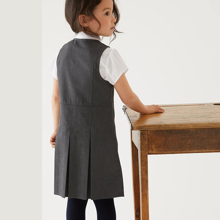 Diseño personalizado primavera tenue gris 2 piezas niñas vestido de cambio vestido de uniforme escolar