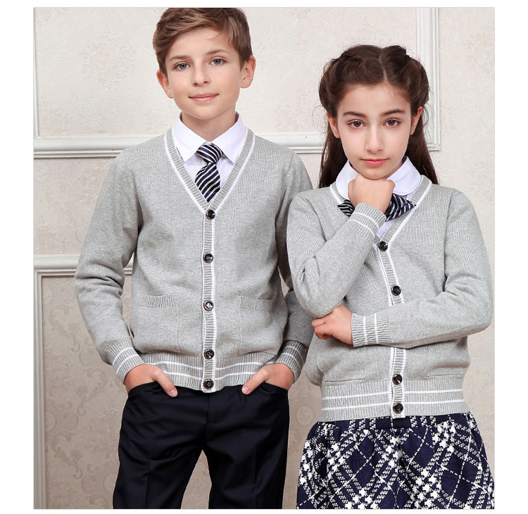 Cárdigan de suéter de uniforme escolar de moda personalizado y falda a cuadros para niñas