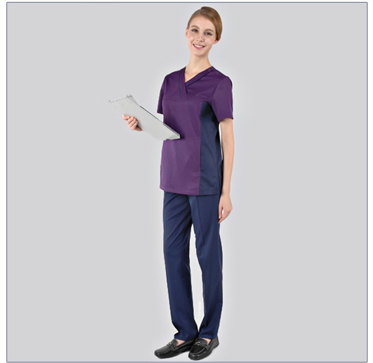 Conjunto de uniformes médicos lavables de color púrpura, parte superior y pantalones de enfermería, uniformes médicos transpirables para enfermeras