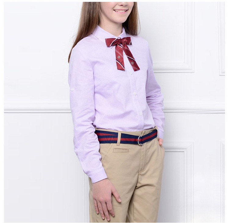 Camisa de cuello vuelto de manga larga para niñas de color sólido de diseño personalizado 100% algodón