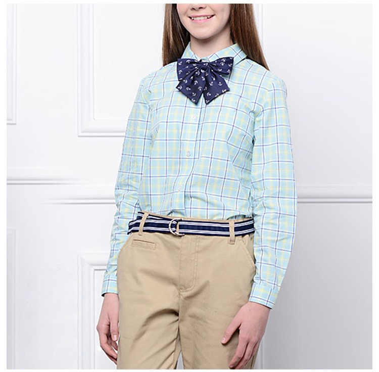 Camisa a cuadros de manga larga para niñas con cuello vuelto de otoño e invierno al por mayor de diseño personalizado