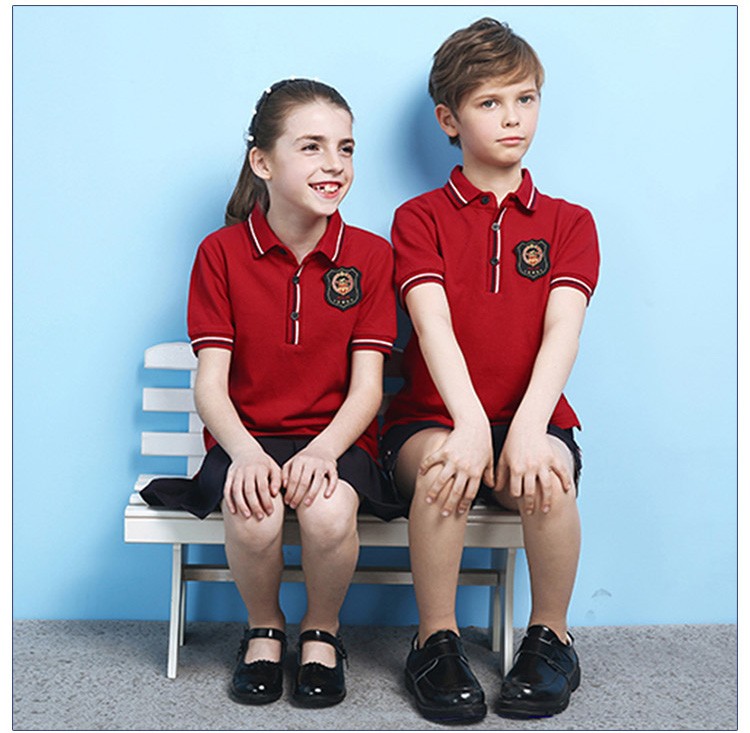 Camiseta de manga corta roja de verano para niños, ropa deportiva, polos escolares, uniformes