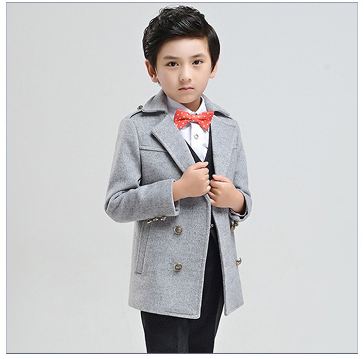 Traje de chaqueta largo para niños de color sólido con cuello en V cruzado de manga larga de diseño personalizado