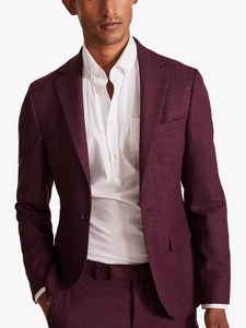 Diseño personalizado de moda 100% lana rojo oscuro de un solo pecho con cuello en V trajes de boda para hombres