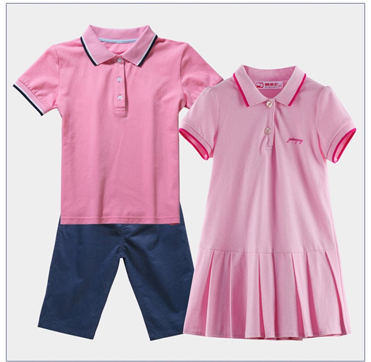 Diseño personalizado 100% algodón jardín de infantes uniforme de verano cómodo niños y niñas moda Rosa Polo traje