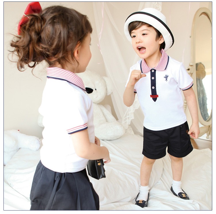 Combinación de colores, uniforme para niños de jardín de infantes, traje de camisa de polo de manga corta Unisex