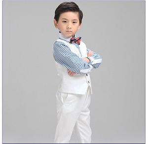 Diseño personalizado 3 piezas de moda blanco de un solo pecho para niños Blazer chaleco traje con pajarita