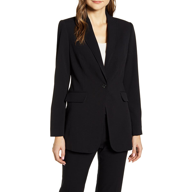 Traje de chaqueta de mujer de manga larga con un solo botón elegante negro de diseño personalizado