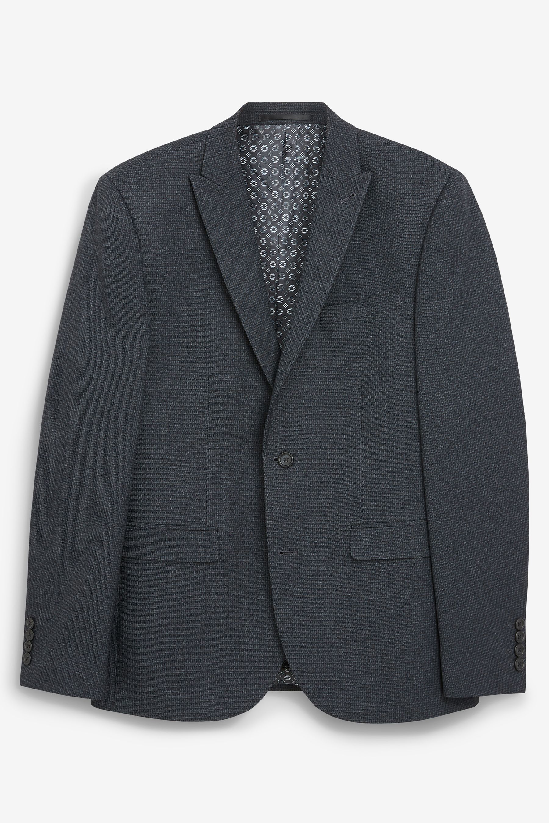 Traje de chaqueta tejido gris oscuro de un solo pecho con cuello en V para hombres de oficina de diseño personalizado