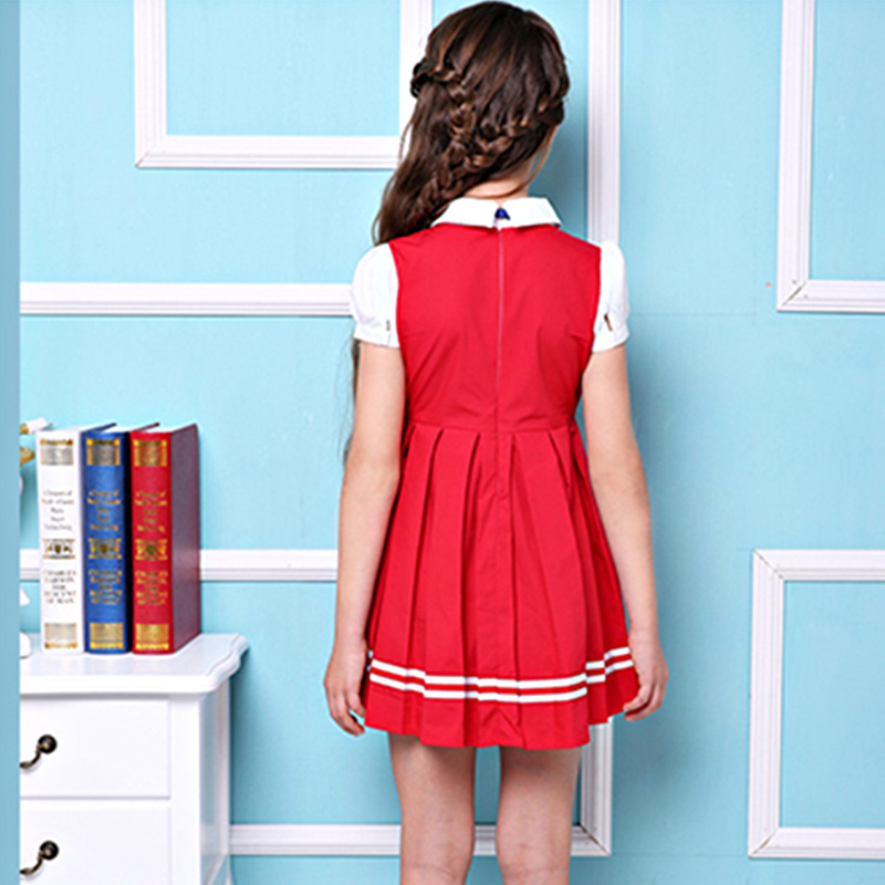 Uniforme de escuela primaria de Kindergarten Color liso con cremallera en la espalda vestidos plisados ​​para niñas