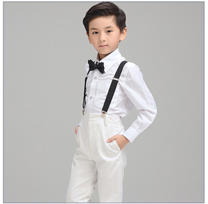 Traje de camisa blanca de manga larga para niños pequeños de diseño personalizado con pajarita 