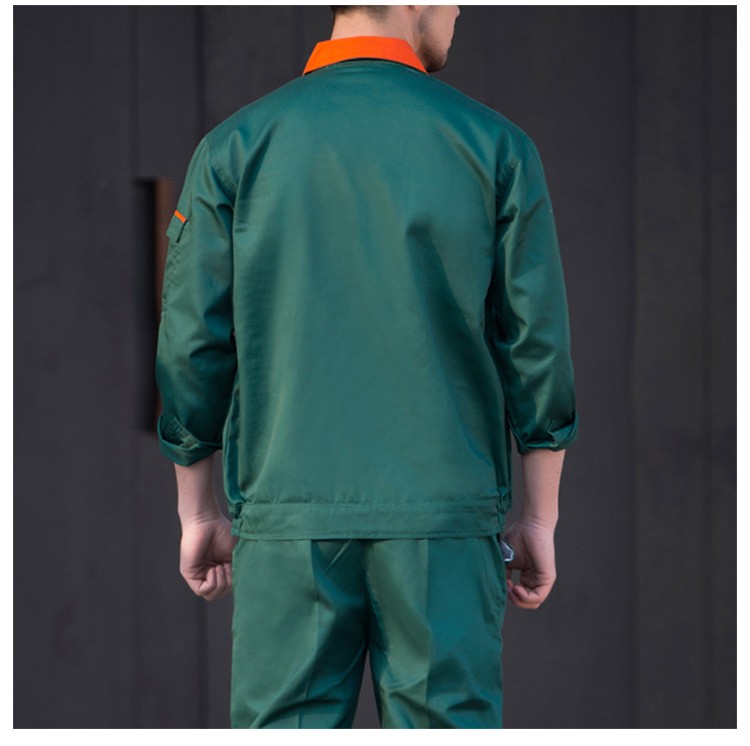 Uniforme de trabajo de manga larga con cremallera unisex verde oscuro al por mayor con bolsillo 
