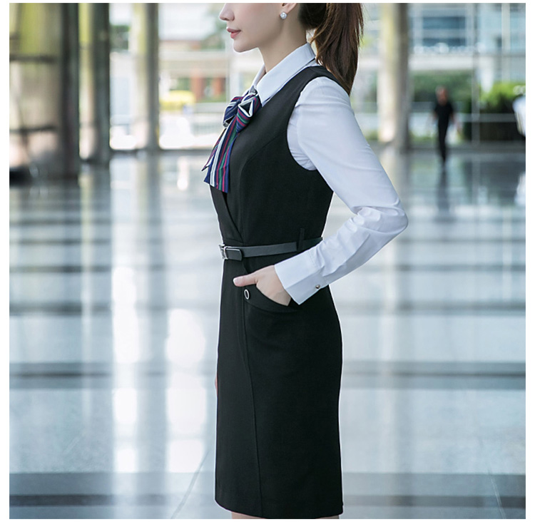 Diseño personalizado de 2 piezas de camisa blanca de manga larga para dama de oficina y vestido hasta la rodilla