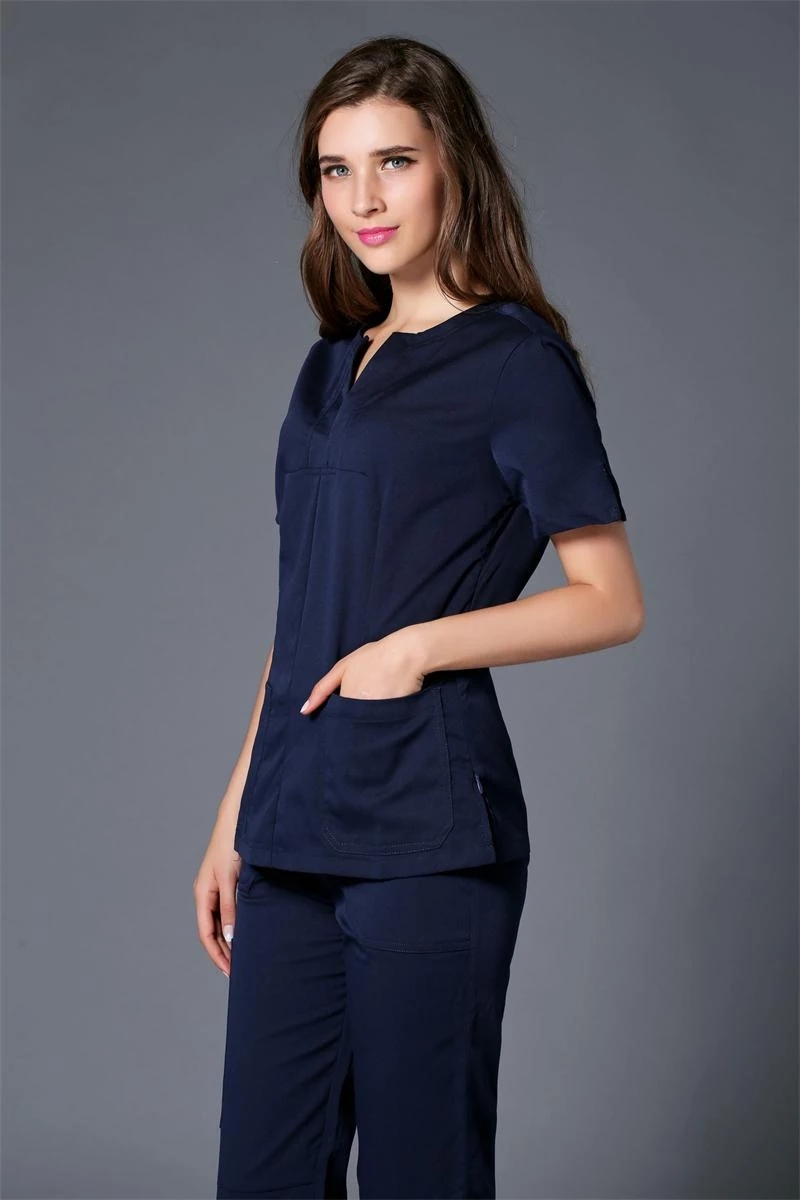 Doctor Medical Scrub Blusas con cuello en V Enfermera Uniforme Hospital Medical Scrubs Tops Traje Esteticista Ropa de trabajo