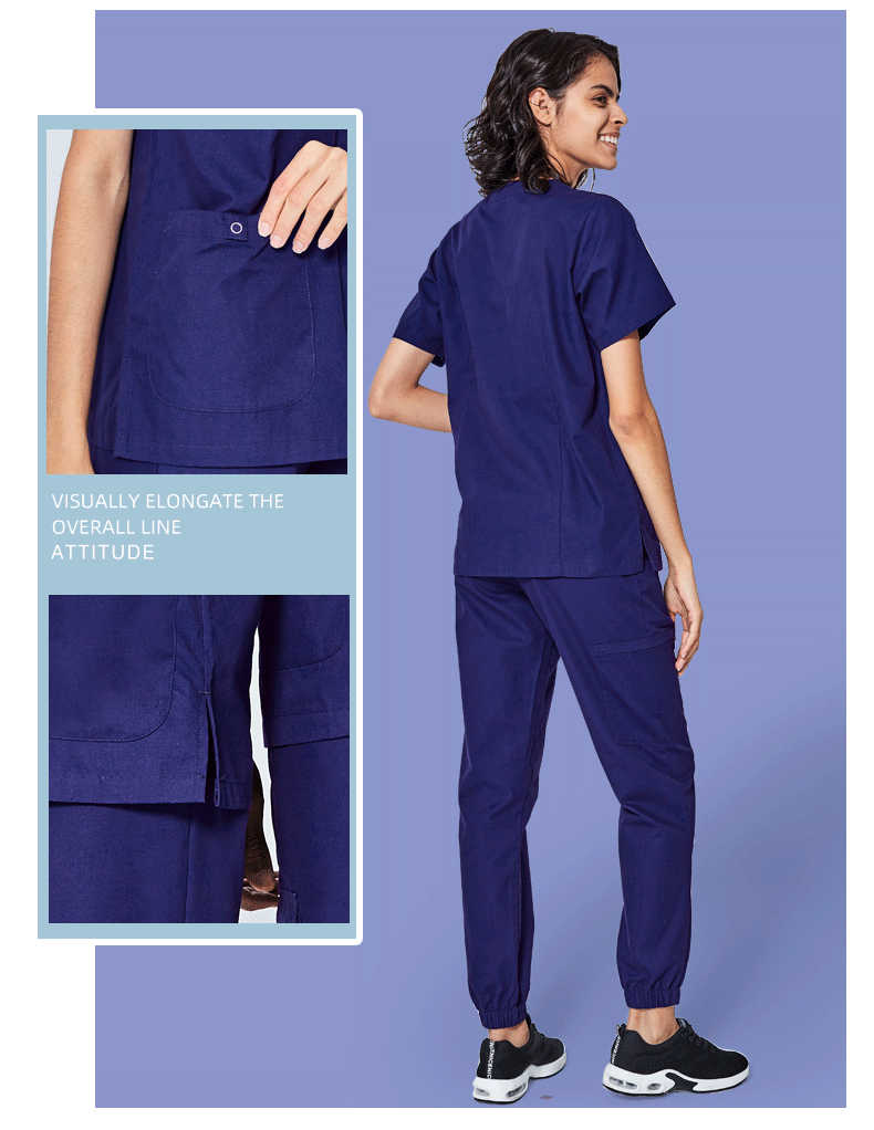 Uniforme de enfermera de hospital con cuello en V a la moda, conjunto de uniformes de enfermería de manga corta Unisex