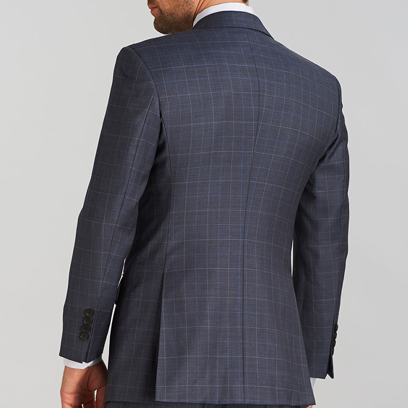 Conjunto de chaqueta formal a cuadros gris oscuro con bolsillo en el pecho para hombres de oficina de diseño personalizado