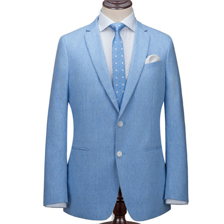 Traje de hombre azul claro con cuello en V de un solo pecho de moda de verano de diseño personalizado