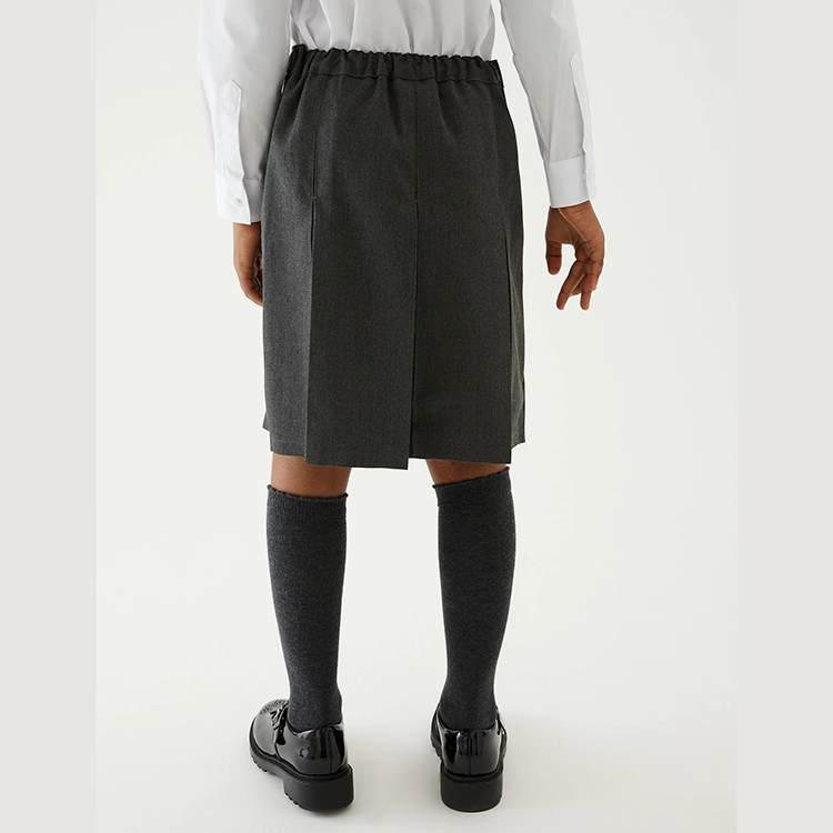 Falda plisada gris tenue con cintura elástica para colegiala americana uniforme de diseño personalizado con bolsillo