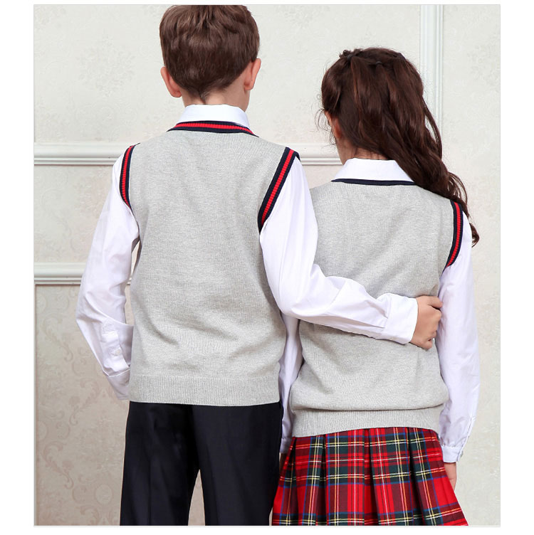 Modelos grises personalizados del suéter del suéter del suéter del chaleco de los muchachos del uniforme del estudiante de la escuela