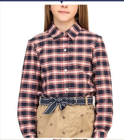 Primavera Inglaterra estilo niños escuela uniforme cuadros rojo manga larga camisas