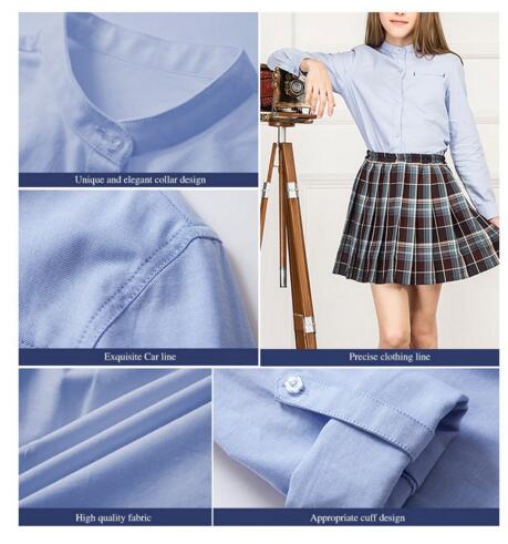 Camisas blancas de uniforme escolar de manga larga de un solo pecho de Color azul sólido de estilo inglés de primavera a la moda