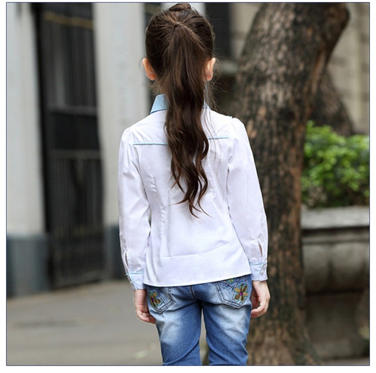 Camisas de encaje de manga larga para niñas de un solo pecho con cuello vuelto a la moda de diseño personalizado