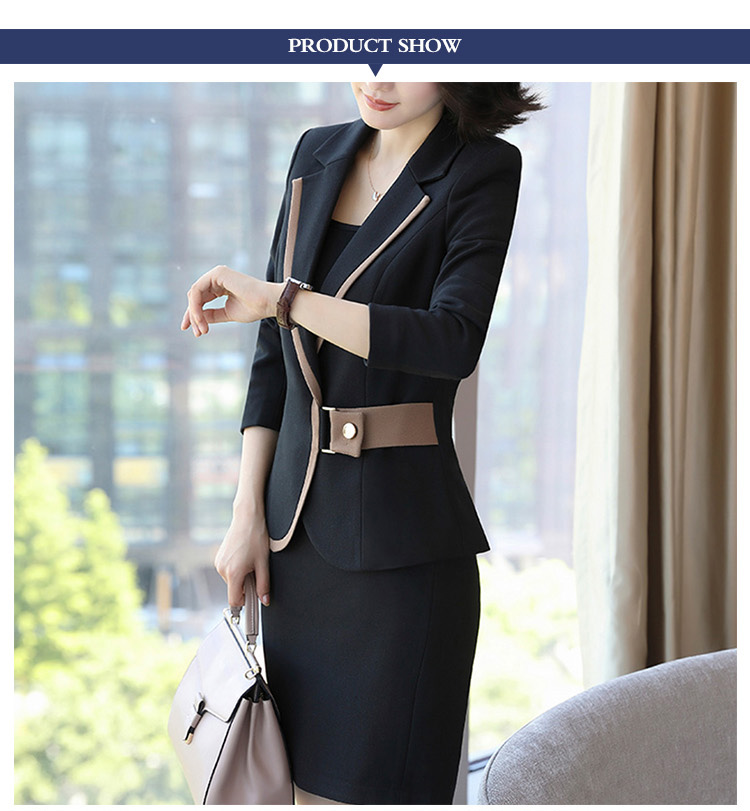 Chaqueta con cuello en V de manga larga para mujer negra con diseño de cinturón único a la moda