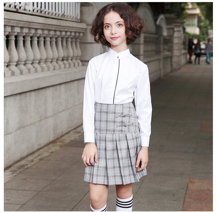  Verano otoño estilo chino ropa de escuela primaria para niñas algodón blanco uniforme escolar camisa 