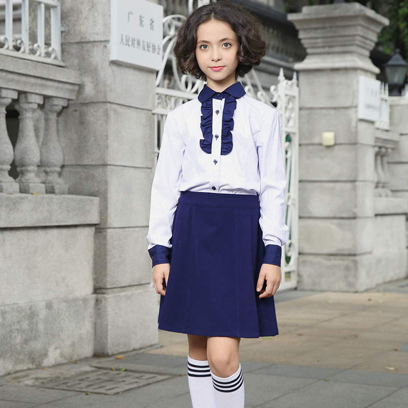 Nueva camisa de uniforme escolar azul marino Style100% Cotton para niña y niño