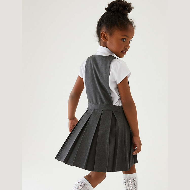 Falda de jersey plisada para niñas, Color gris sólido personalizado, 2 piezas, falda de uniforme escolar para niños