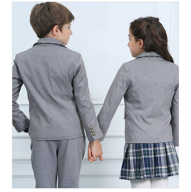 Conjuntos de uniformes escolares de primavera grises para niños cómodos personalizados