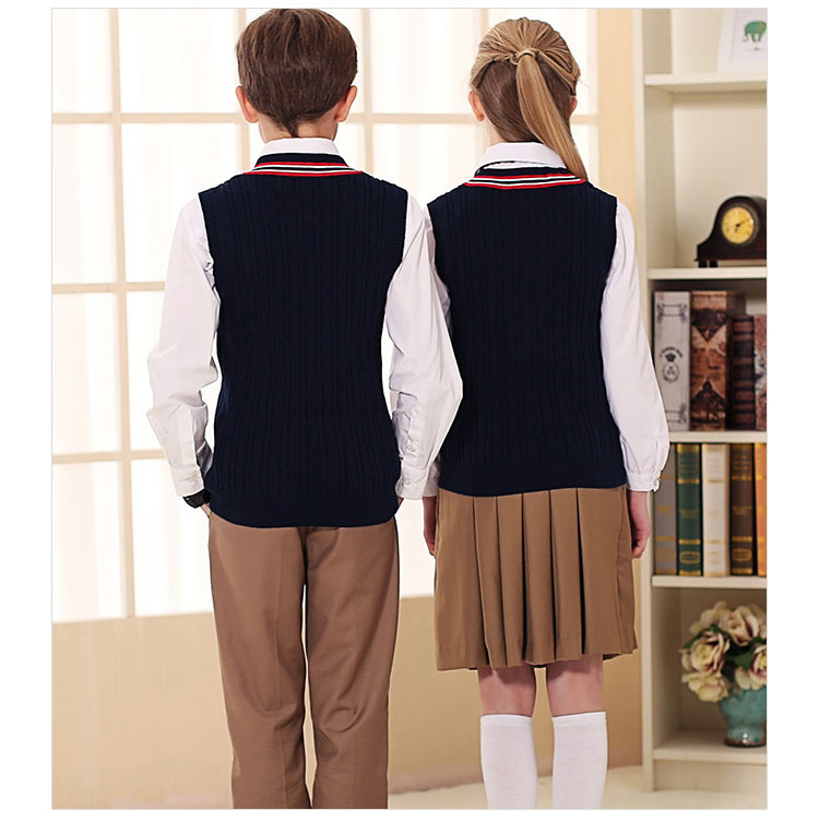 Uniforme escolar británico para niños y niñas, camisa y pantalones, suéter y chaleco escolar