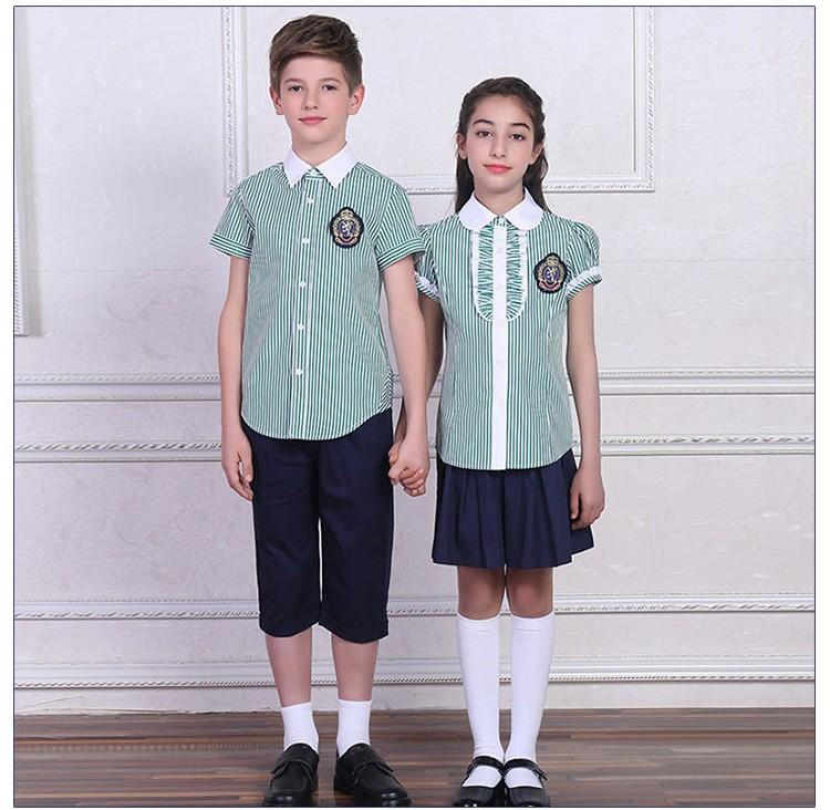 Camisas de uniforme escolar de manga corta a rayas para niños y niñas de verano