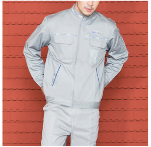 Abrigo y pantalones de uniforme de trabajo de reparador de manga larga de color gris sólido con bolsillo