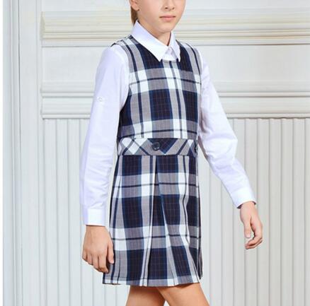 Moda niñas uniforme escolar fabricante Jumper falda camisa vestidos escuela vestido para niñas