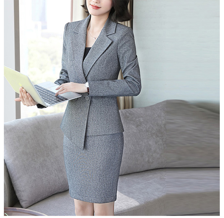Traje de oficina formal de dama con cuello en V y manga larga de estilo simple de diseño personalizado