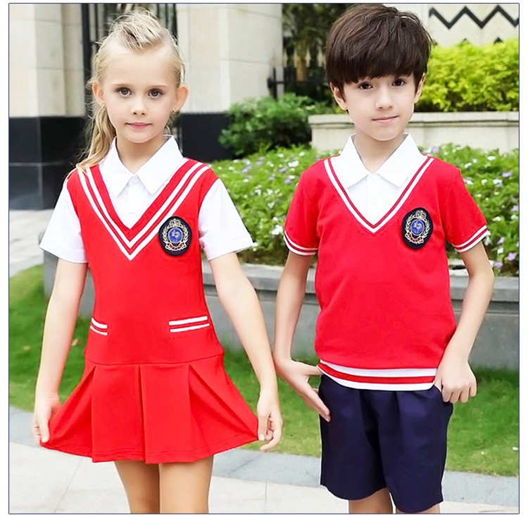 Traje de uniforme de manga corta para niños y niñas de jardín de infancia internacional de diseño personalizado de verano