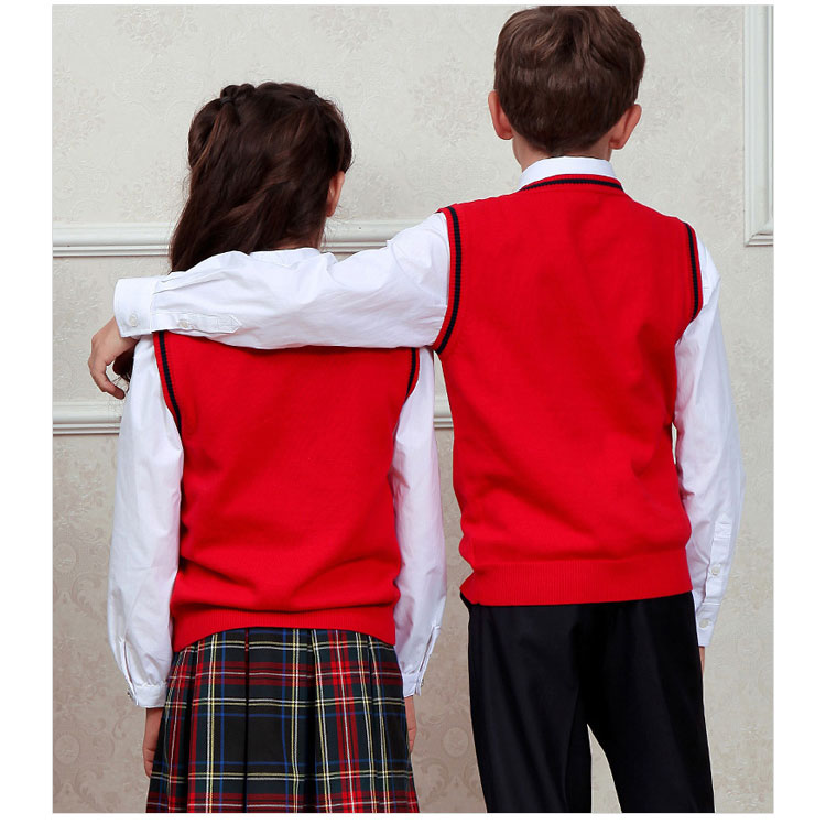 Chaleco de suéter de Cachemira roja de invierno de uniforme escolar británico cómodo personalizado