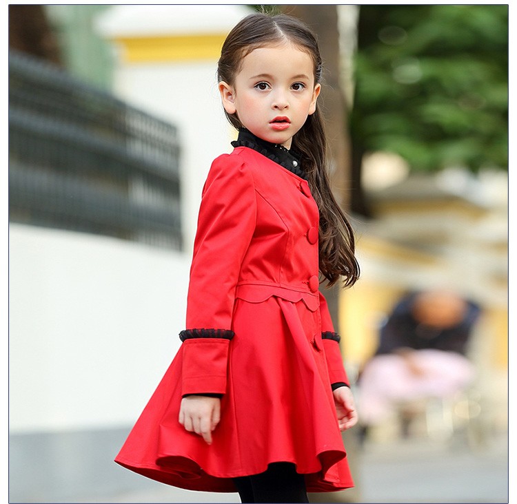 Vestido rojo de manga larga para niñas de encaje negro de un solo pecho de invierno de diseño personalizado